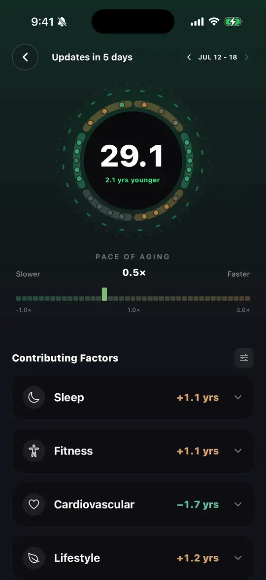 The VALT Age breakdown expanding in the VALT app