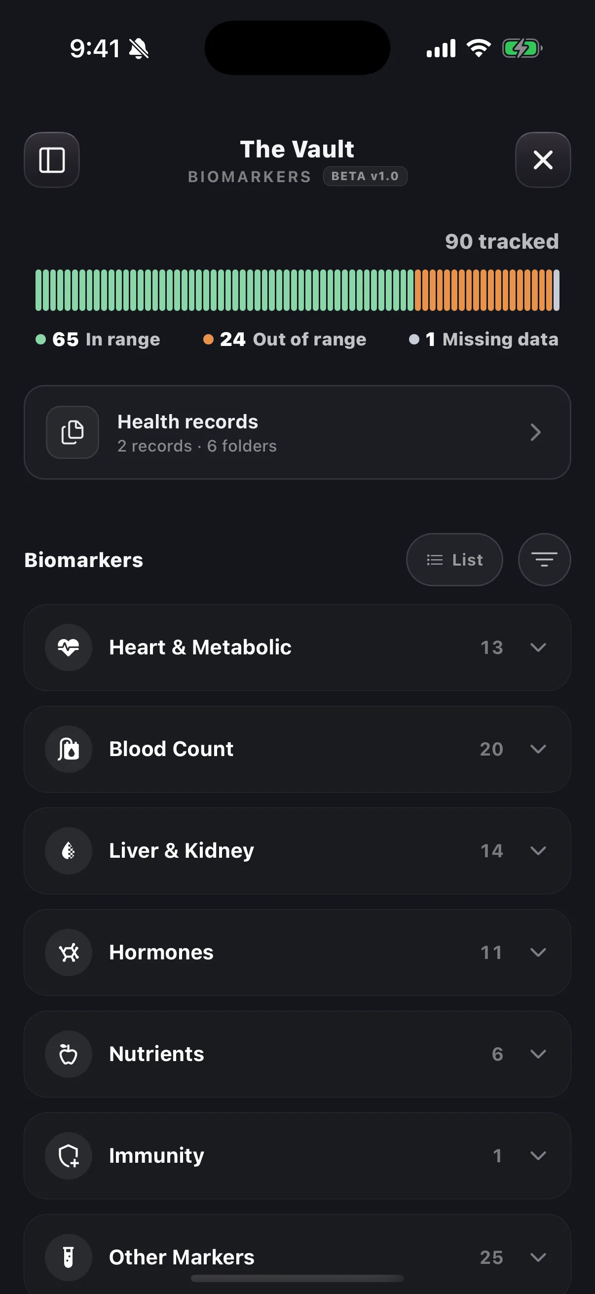 Biomarkers insight in the VALT app