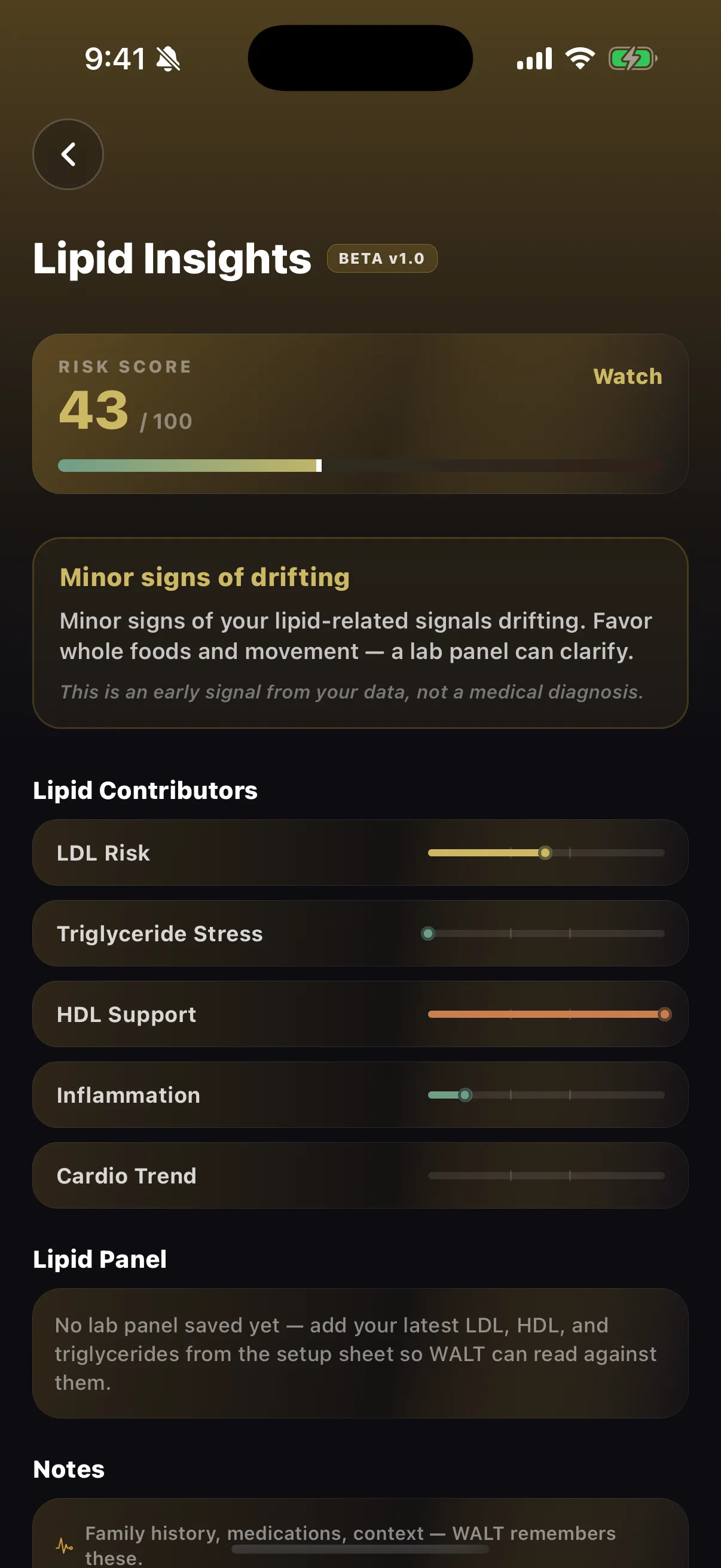 Lipids insight in the VALT app