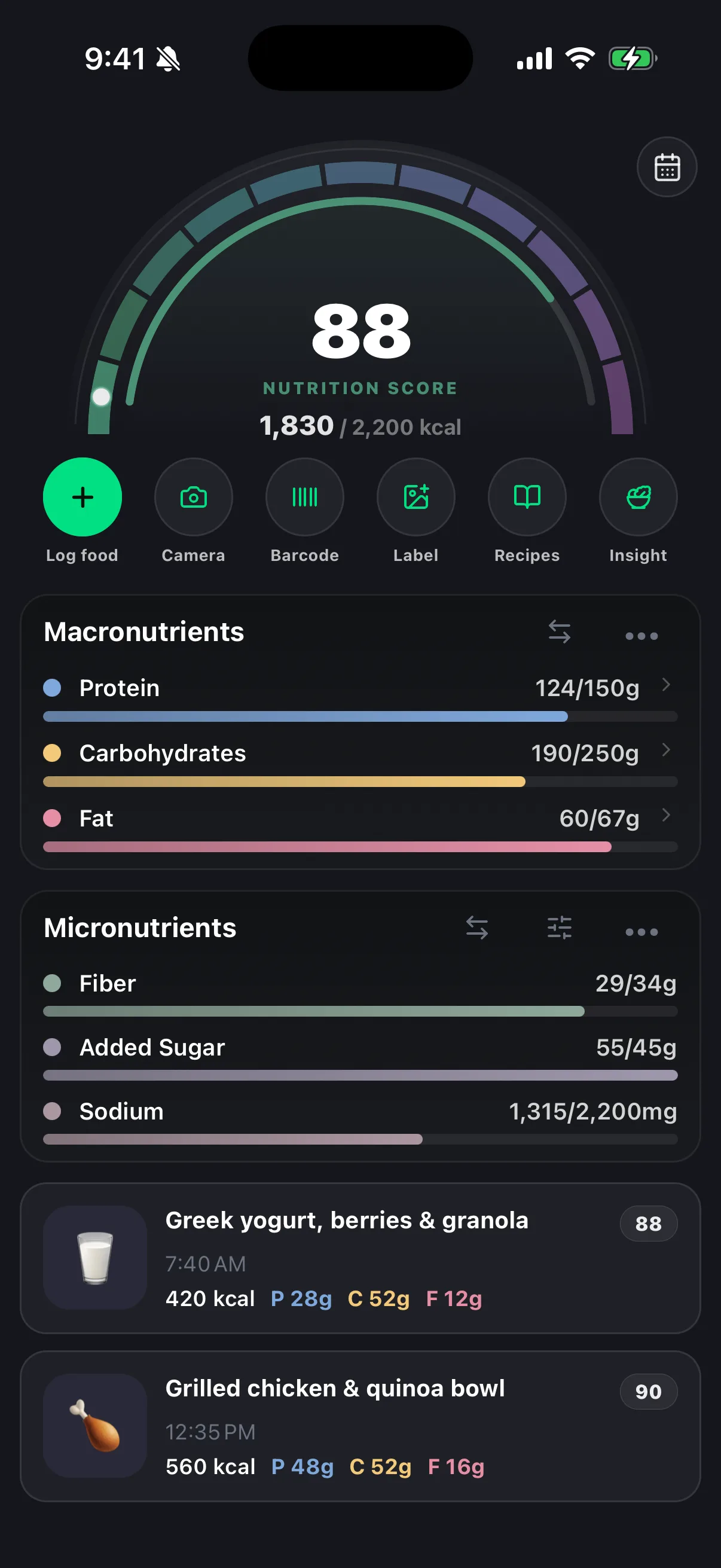 Nutrition day in the VALT app